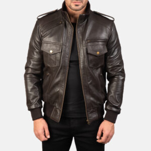 Agent Shadow Brown Leather Bomber Jacket Timeless Style Statement